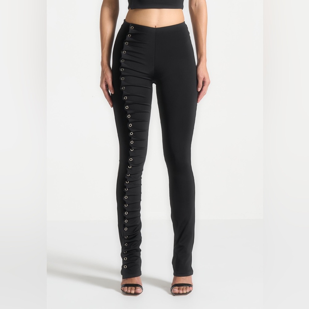 NWT Maniere De Voir Black Eyelet Detail Tacked Leggings - XS - 2